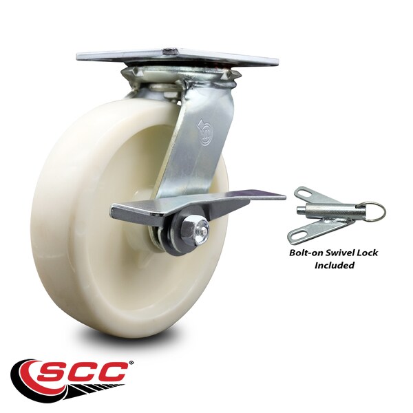 8 Inch Nylon Caster With Roller Bearing And Brake/Swivel Lock